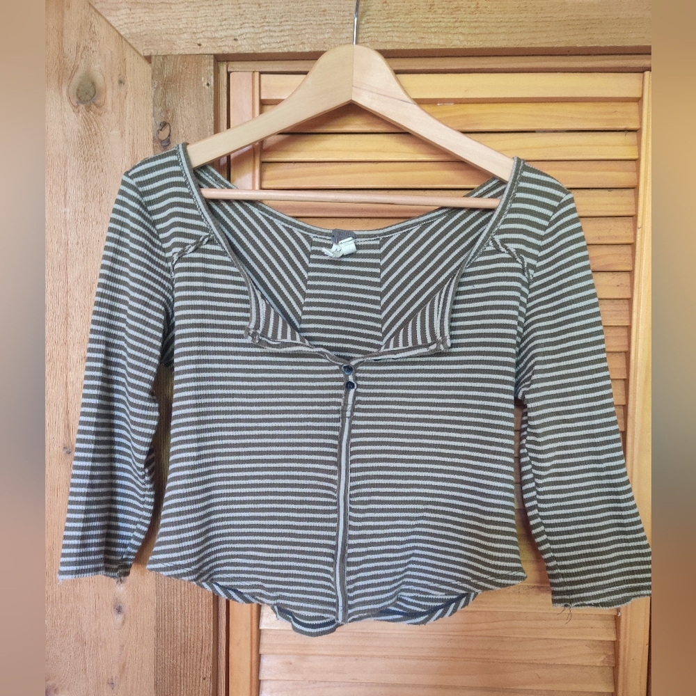 Free People stripey ribbed crop Henley shirt